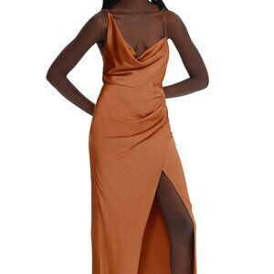 Nordstrom Asymmetrical Cowl Neck Satin Dress - Copper - US6